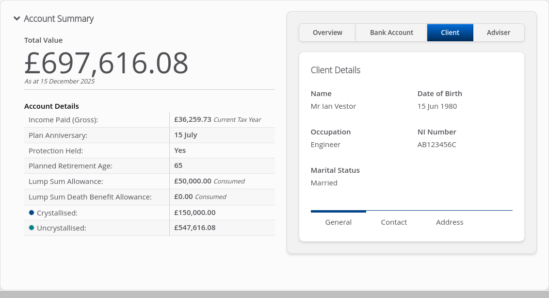 Role-Adviser > 05 Account Summary > Summary tabs